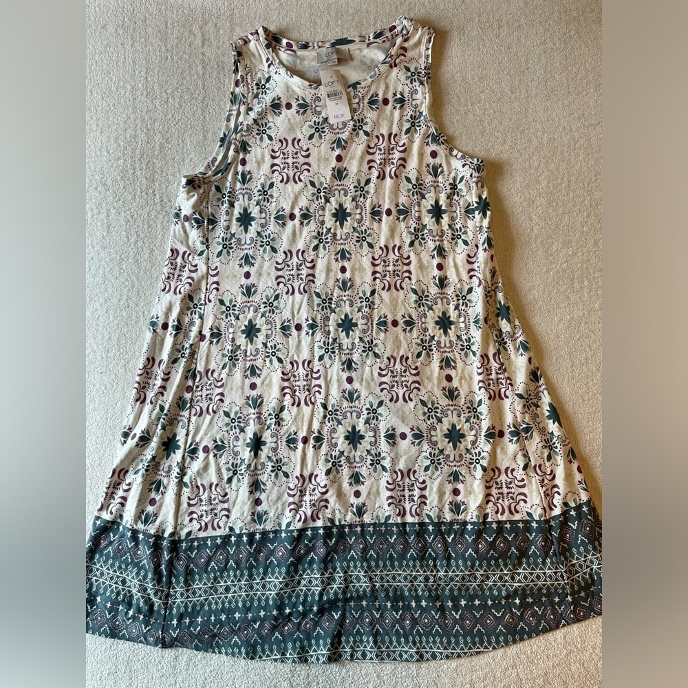 NWT LOFT sleeveless stretch dress, approx knee length. Women M. Blue Purple